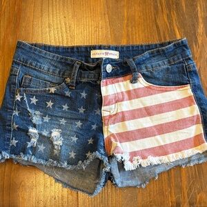 Altar'd State Blue and Red Jean Shorts